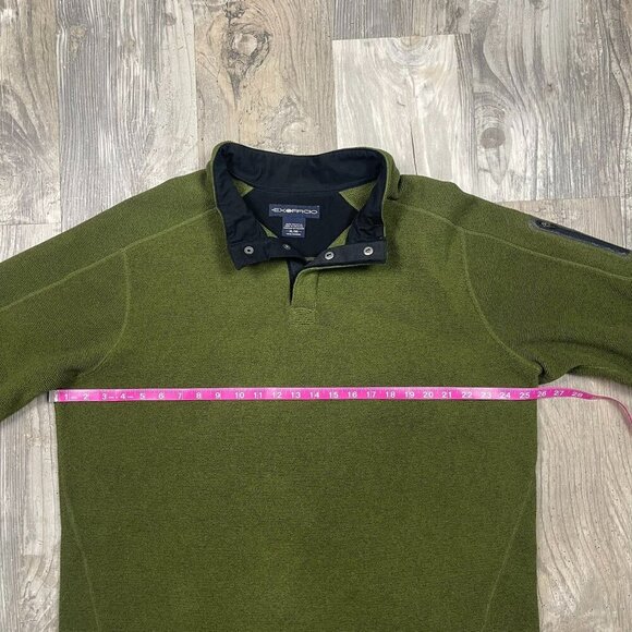 Exofficio Mens Fleece Pullover XL 1/4 Snap Long Sleeve Green Zip Shoulder Pocket - Picture 5 of 6